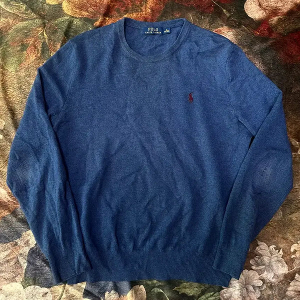 [BUNJANG] Polo Ralph Lauren Navy Merino Wool Knit Small Pony Logo M / 폴로 랄프로렌 빈티지 신형 스몰 포니로고 네이비메리노울니트 M 니트