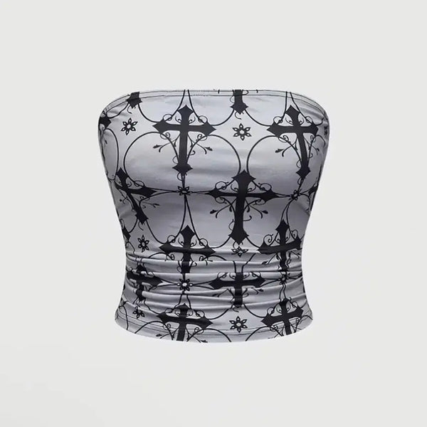 [BUNJANG] Cross Pattern Tube Top / 완전세일 십자가 패턴 튜브탑 보라색