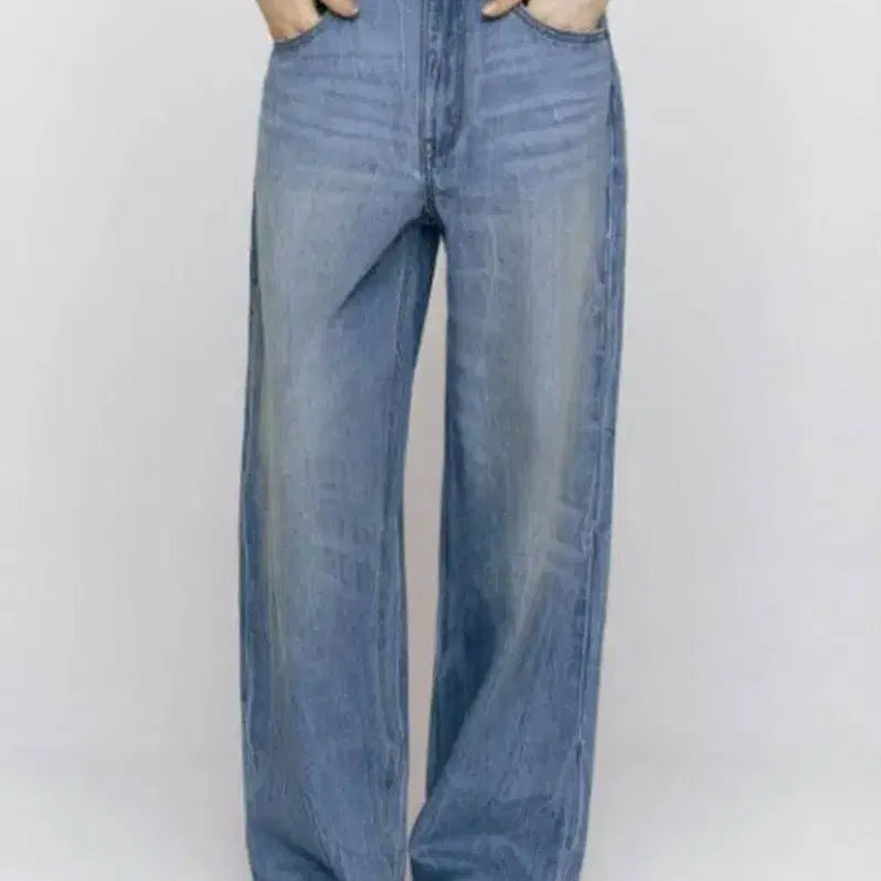 [BUNJANG] Giordano High-Waist Wide Leg Denim Pants / 지오다노  하이웨스트 와이드 데님 팬츠 연청/진청