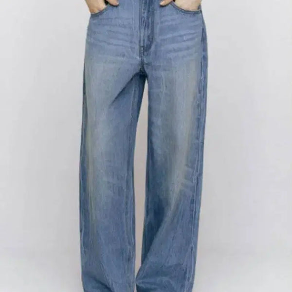 [BUNJANG] Giordano High-Waist Wide Leg Denim Pants / 지오다노  하이웨스트 와이드 데님 팬츠 연청/진청
