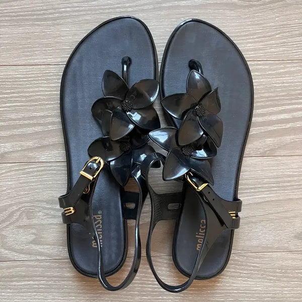 [BUNJANG] Melissa Flower Jelly Flat Sandals / 멜리사 플라워 젤리 플랫샌들 쪼리 블랙