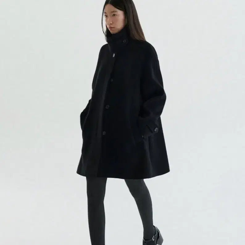 [BUNJANG] Spring Crocus Half Balmacaan Wool Cashmere Coat Black / 스프링크로커스 하프 발마칸 울 캐시미어 코트 블랙