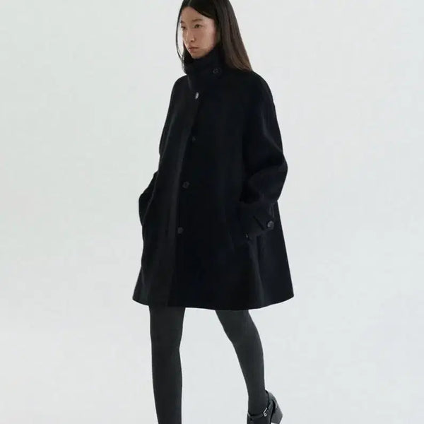 [BUNJANG] Spring Crocus Half Balmacaan Wool Cashmere Coat Black / 스프링크로커스 하프 발마칸 울 캐시미어 코트 블랙