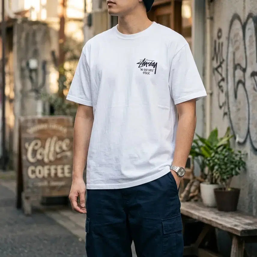 [BUNJANG] Stussy No Bad Days Logo T-Shirt White / 스투시 노 배드 데이즈 로고 반팔 티셔츠 화이트 95