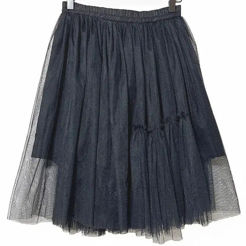 [BUNJANG] Vintage Frill Sheer Mesh Midi Skirt Black Mori Girl Hagumi Look Gya-ru Y2K Hippie / 일본빈티지 프릴셔링 이중망사샤미디스커트치마블랙모리걸하구미룩갸루y2k히피