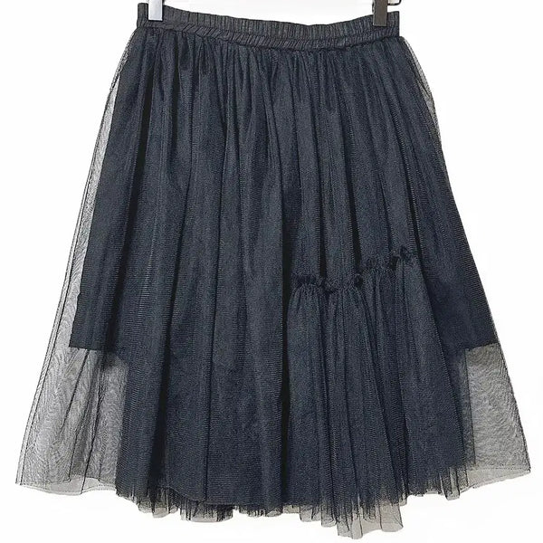 [BUNJANG] Vintage Frill Sheer Mesh Midi Skirt Black Mori Girl Hagumi Look Gya-ru Y2K Hippie / 일본빈티지 프릴셔링 이중망사샤미디스커트치마블랙모리걸하구미룩갸루y2k히피