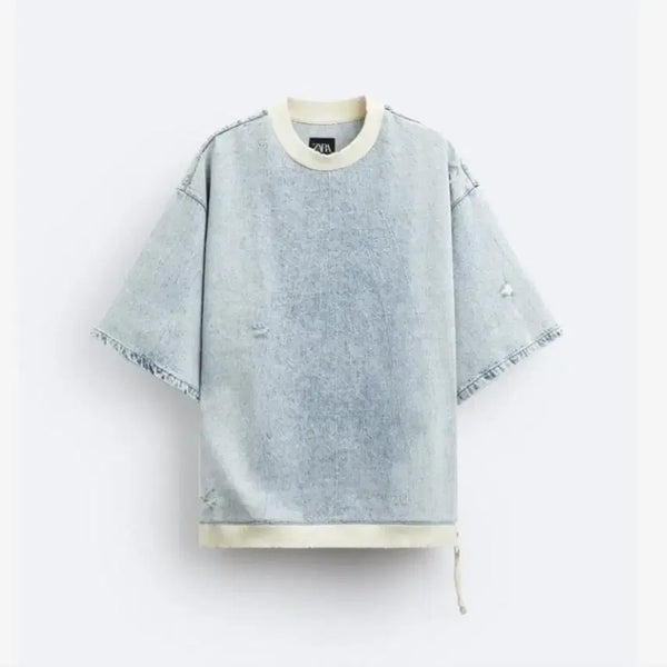 [BUNJANG] ZARA Denim Oversized Short Sleeve T-Shirt / 세일!!! ZARA) 데님 오버핏 반팔 티셔츠