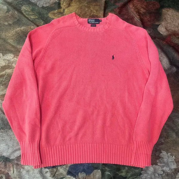 [BUNJANG] Polo Ralph Lauren Vintage Small Pony Logo Pink Cotton Knit (Size 105) / 폴로 랄프로렌 빈티지 스몰 포니로고 핑크코튼니트 105 빈폴 라코스테