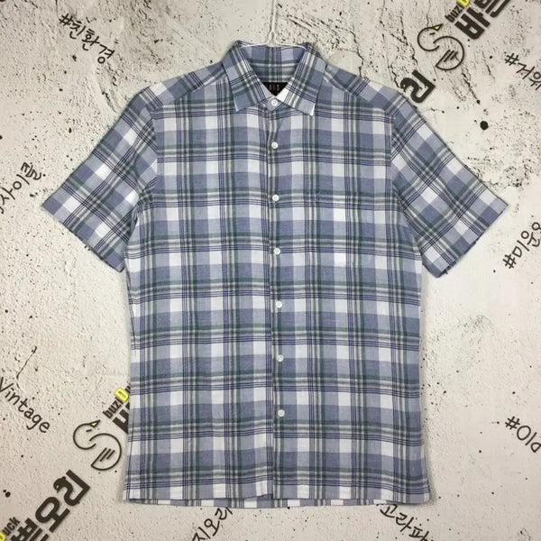[BUNJANG] Daks Linen Tartan Check Shirt Blue / 닥스 남방 셔츠 라이트 린넨 타탄 체크 블루 95 1100421