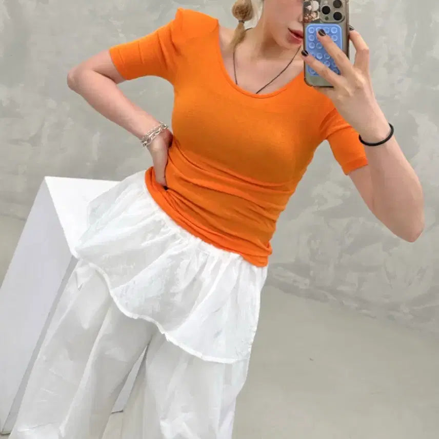 [BUNJANG] 2 Color Reversible T-Shirt (Orange, Sky Blue) / <미착용 새상품> 진바니 개말라 양면 티셔츠 <주황,소라>