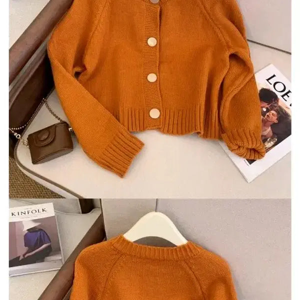 [BUNJANG] Gold Button Short Knit Cardigan / 니트 가디건 골드 버튼 숏