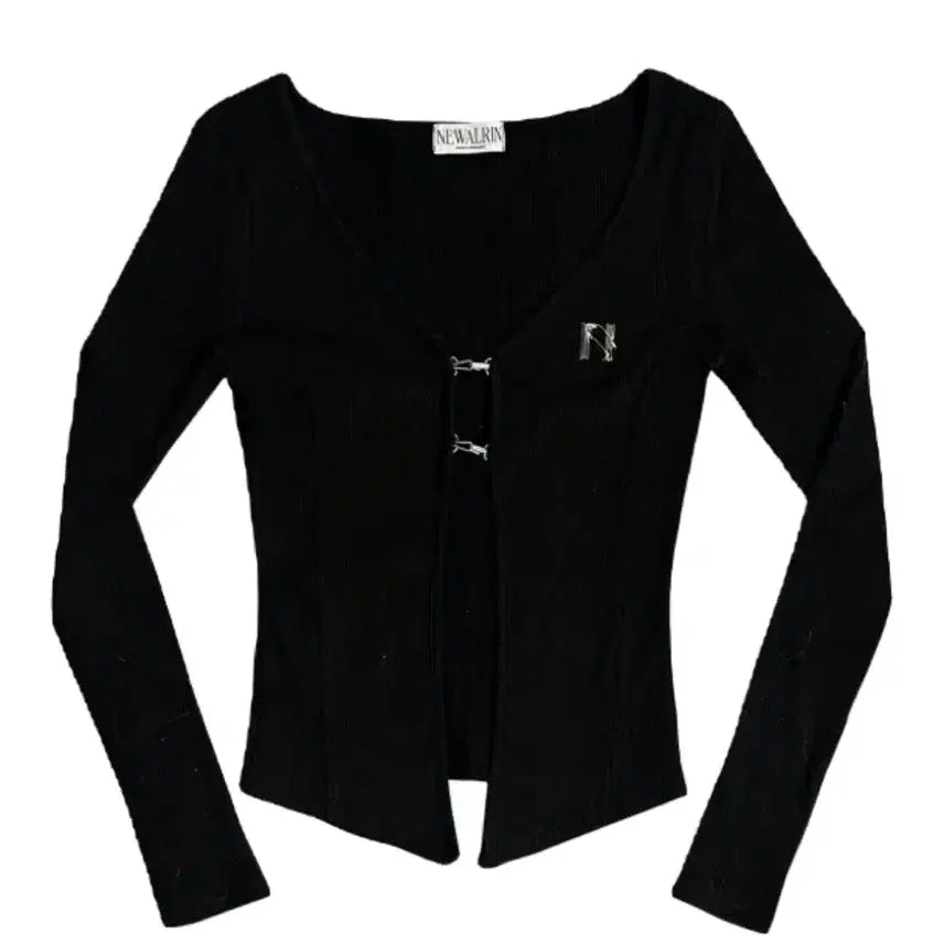 [BUNJANG] Newearlin Emblem Line Hook Cardigan (Black) / 뉴얼린 엠블럼 라인 후크 가디건 (블랙)