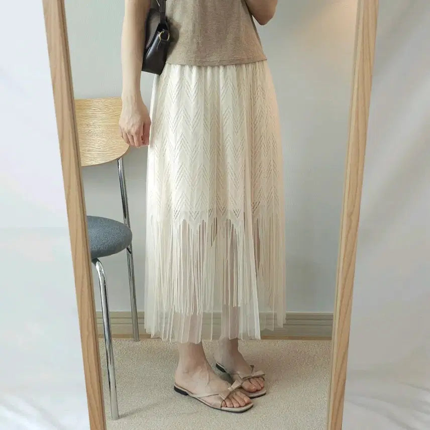 [BUNJANG] Melody Garden Women's Lace See-Through Long Skirt / (F)멜로디가든 여성 롱 스커트 레이스 시스루 E3W4008