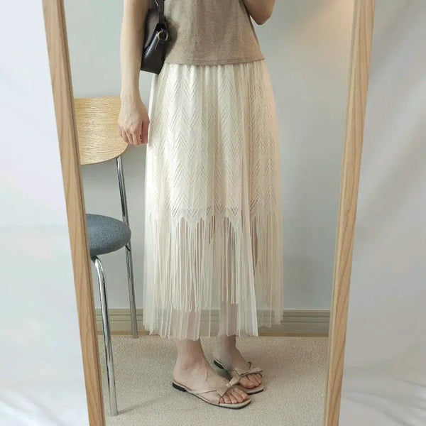 [BUNJANG] Melody Garden Women's Lace See-Through Long Skirt / (F)멜로디가든 여성 롱 스커트 레이스 시스루 E3W4008