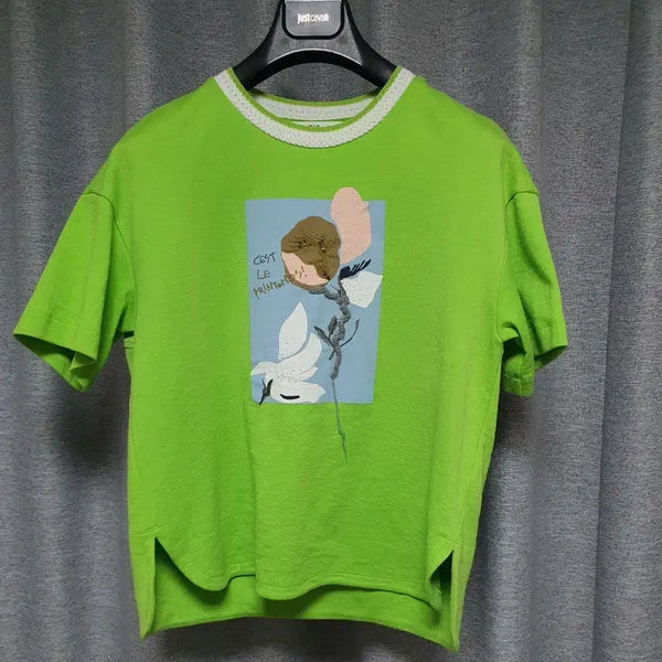 [BUNJANG] O'2nd Objet Patchwork Cotton T-shirt S-M / O' 2 nd 오즈세컨 한섬 오브제 패치워크 코튼 반타티셔츠s~m