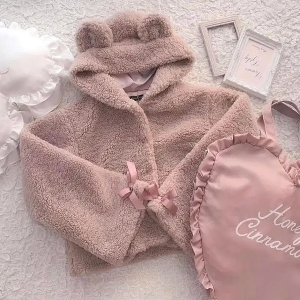 [BUNJANG] Honey Cinnamon Bear Ear Crop Fur Jacket / 허니시나몬Honey Cinnamon 곰돌이귀 크롭 퍼자켓 갸루 모리 로걀