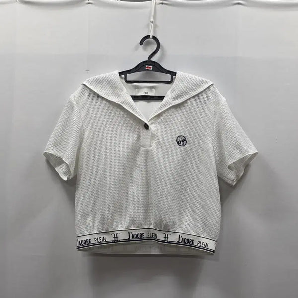 [BUNJANG] Jigott Sailor Collar Cropped Short-Sleeve Knit Blouse / 0788 jjro 지고트 세일러카라 크롭 반팔 니트 블라우스
