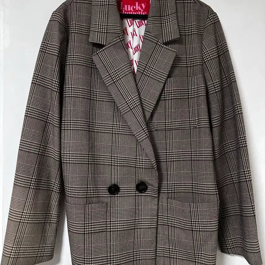[BUNJANG] Lucky Chouette Check Pattern Double Button Jacket / 럭키슈에뜨 체크 자켓