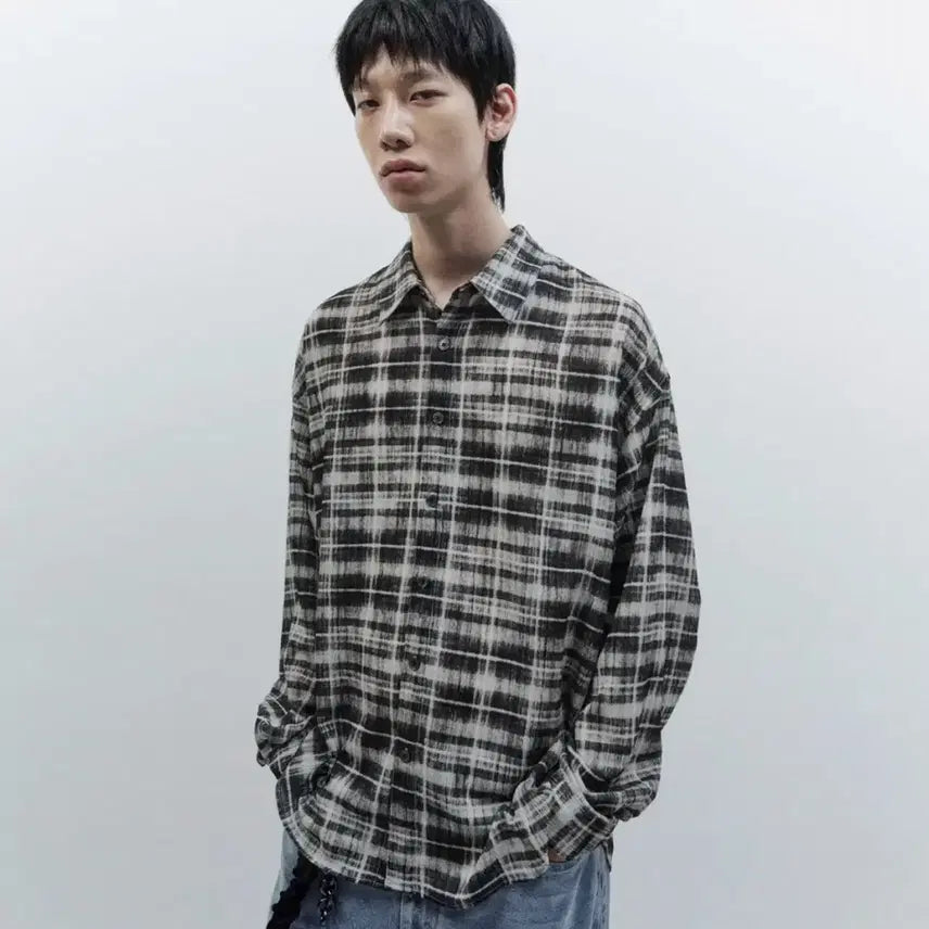 [BUNJANG] In Silence Oversized Check Print Shirt Black L / 인사일런스 오버핏 체크 프린트 셔츠 BLACK L사이즈