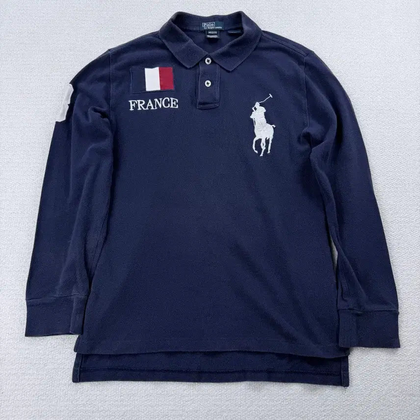 [BUNJANG] Polo Ralph Lauren Big Pony Embroidered Long Sleeve Polo Shirt / 폴로 빅포니 프랑스 국기& 성조기 자수 긴팔 카라티