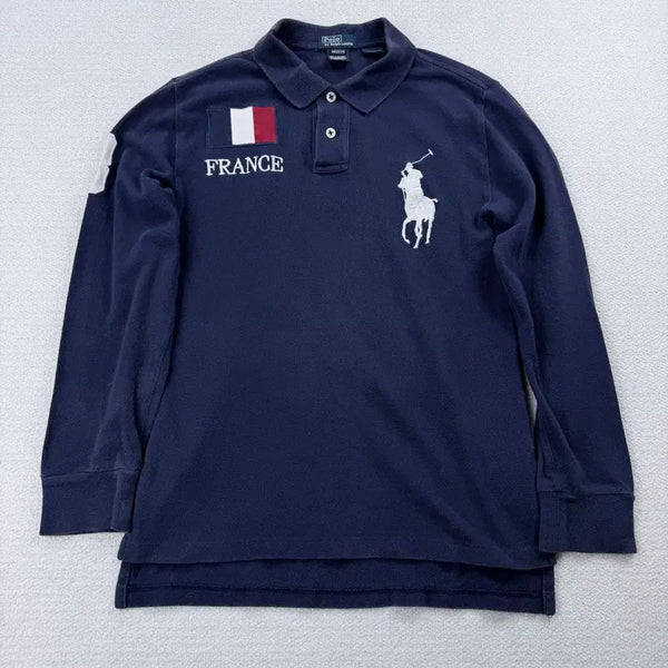 [BUNJANG] Polo Ralph Lauren Big Pony Embroidered Long Sleeve Polo Shirt / 폴로 빅포니 프랑스 국기& 성조기 자수 긴팔 카라티