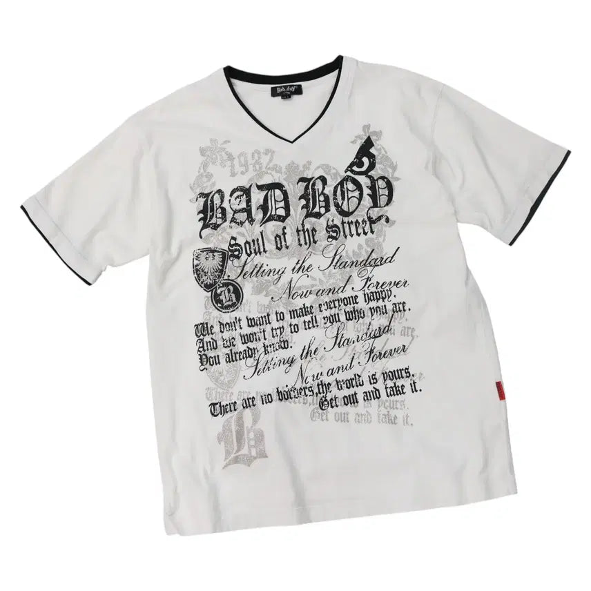 [BUNJANG] Bad Boy Vintage Graphic V-Neck Layered Short Sleeve T-Shirt (L) / Bad Boy 배드보이 빈티지 그래픽 V넥 레이어드 반팔티셔츠 (L)