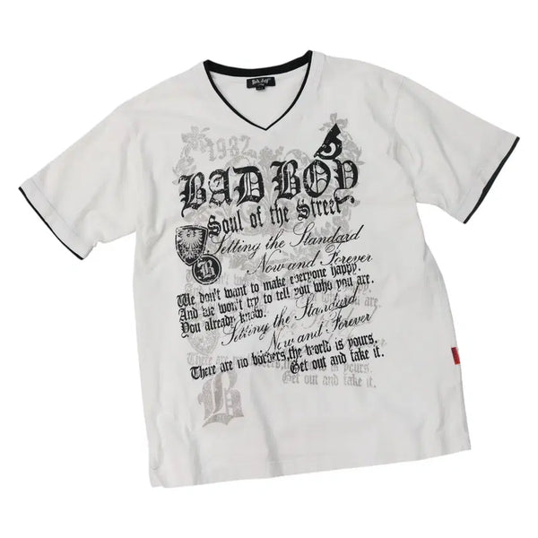[BUNJANG] Bad Boy Vintage Graphic V-Neck Layered Short Sleeve T-Shirt (L) / Bad Boy 배드보이 빈티지 그래픽 V넥 레이어드 반팔티셔츠 (L)