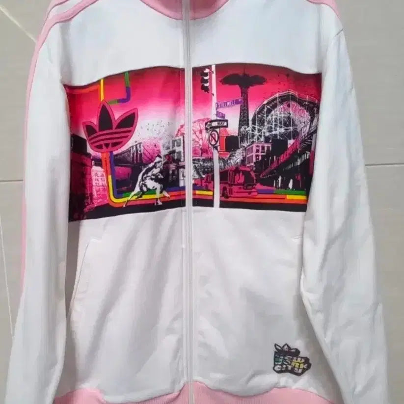 [BUNJANG] Adidas Rare NYC White Pink Track Top Jersey / 아디다스 희귀 NYC 화이트핑크 연 분홍 트랙탑 저지 져지집업 100/L