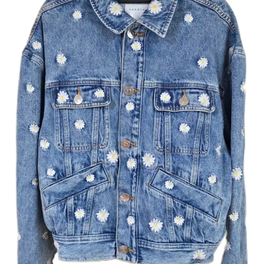 [BUNJANG] Sandro Daisy Embroidered Denim Jacket / 산드로 데이지 자수 청자켓 36 SFPBL00495