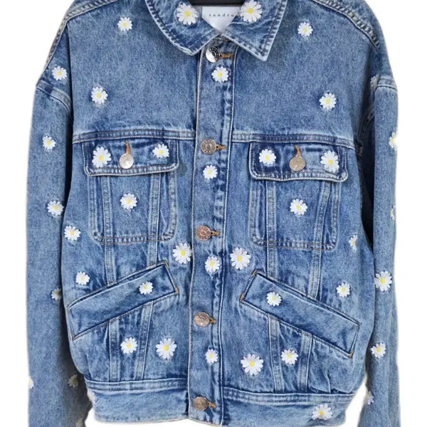 [BUNJANG] Sandro Daisy Embroidered Denim Jacket / 산드로 데이지 자수 청자켓 36 SFPBL00495