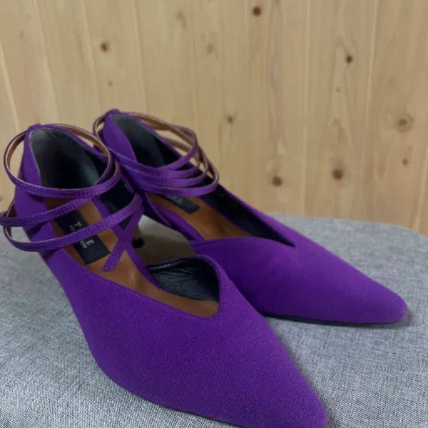 [BUNJANG] TIME Signature Purple Knit Strap Pumps Heel Shoes / TIME 타임 시그니처 퍼플 컬러 니트 스트랩 펌프스 235사이즈