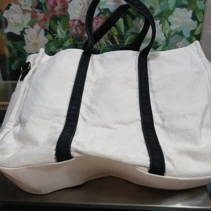 [BUNJANG] Canvas Tote Bag White Black / 캔버스 토트백 화이트 블랙