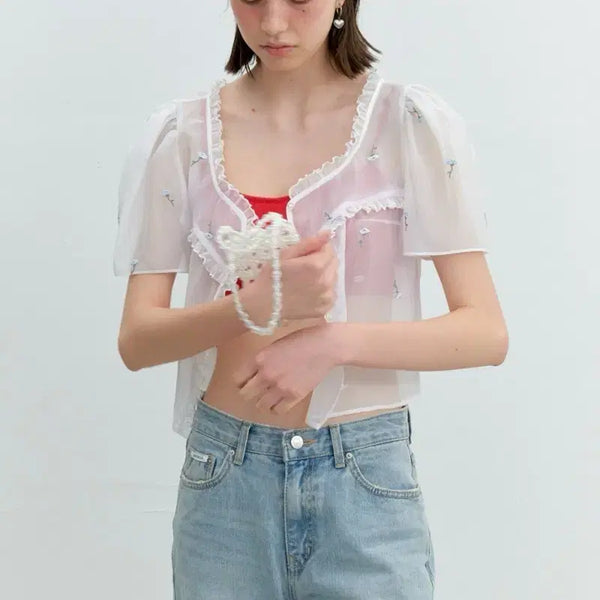 [BUNJANG] Soonsu Pure Flower Top Blouse / 순수 soonsu pure flower top 블라우스/트와이스사나 착용