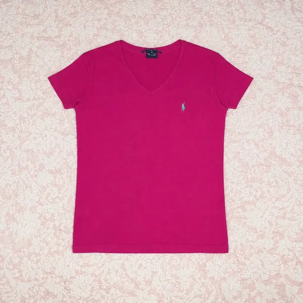 [BUNJANG] Polo Ralph Lauren Pink V-Neck T-Shirt XS / 폴로랄프로렌 핑크 브이넥 반팔티 XS