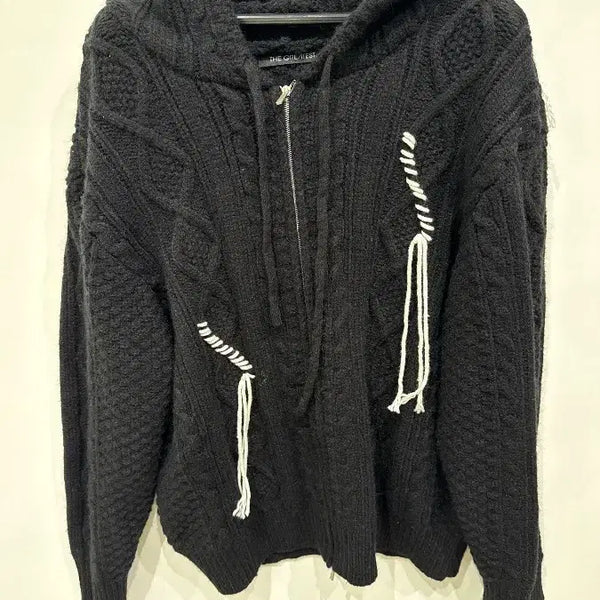 [BUNJANG] THE GREATEST Black Cable Knit Hooded Zip-Up / [Free] 더그레이티스트 블랙 케이블 니트 후드 집업