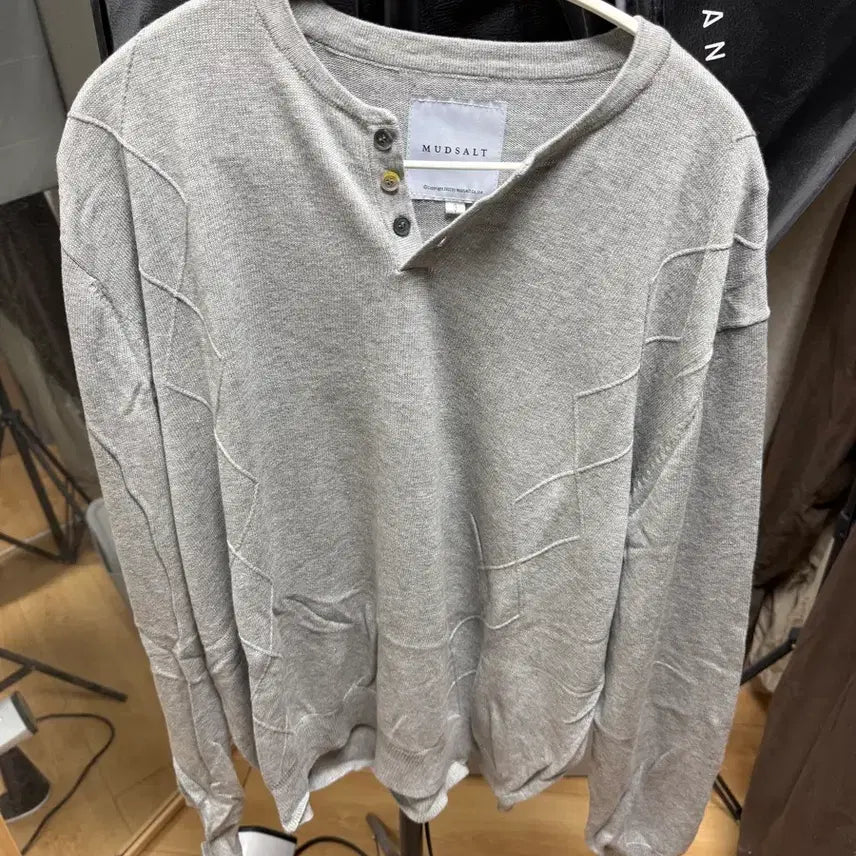 [BUNJANG] Mud-Salt Henry Neck Knit Gray XL / 머드솔트 헨리넥 니트 그레이 XL