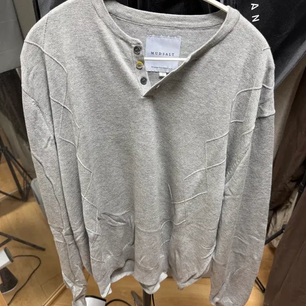 [BUNJANG] Mud-Salt Henry Neck Knit Gray XL / 머드솔트 헨리넥 니트 그레이 XL