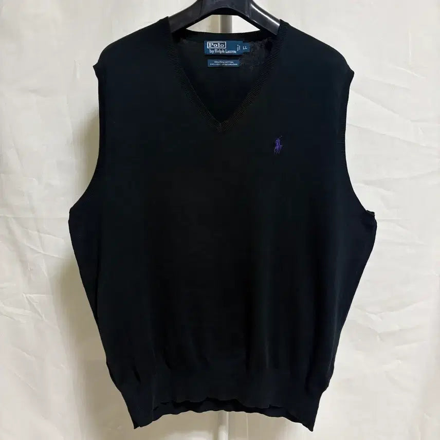 [BUNJANG] Polo Ralph Lauren Pima Cotton V-Neck Knit Vest Black / 폴로 랄프로렌 피마코튼 V넥 니트 베스트 / 블랙, L