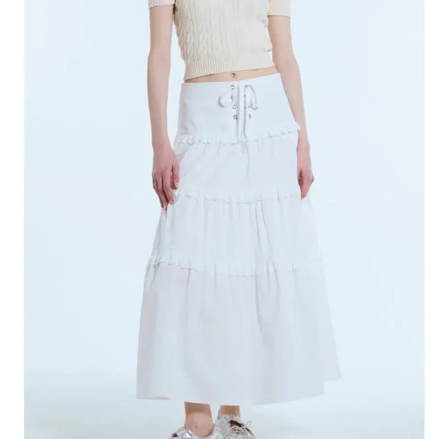 [BUNJANG] Latijen White Frill Long Skirt / 라티젠 화이트 프릴 롱스커트