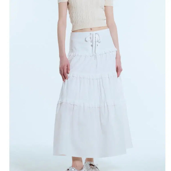 [BUNJANG] Latijen White Frill Long Skirt / 라티젠 화이트 프릴 롱스커트