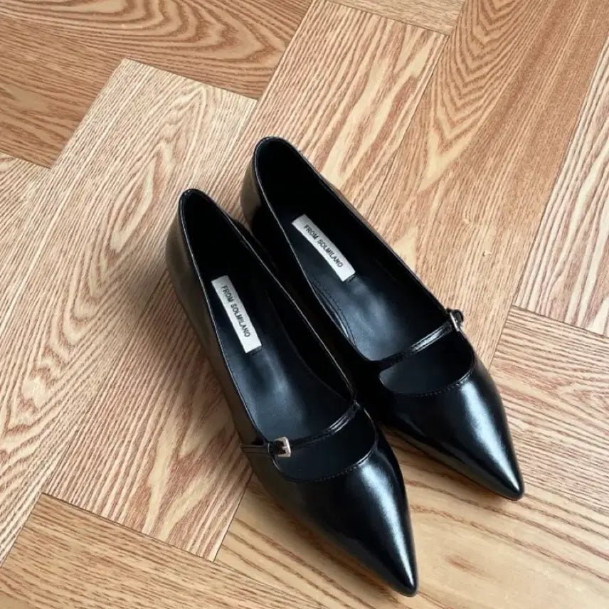 [BUNJANG] Black Stiletto Buckle Flat Shoes / [새상품,240] 블랙 스틸레토 버클 플랫 슈즈