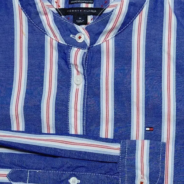 [BUNJANG] Tommy Hilfiger Women's Band Collar Striped Pullover Shirt (Size M) / 타미힐피거 정품 여성 밴드칼라 스트라이프 셔츠 (M)