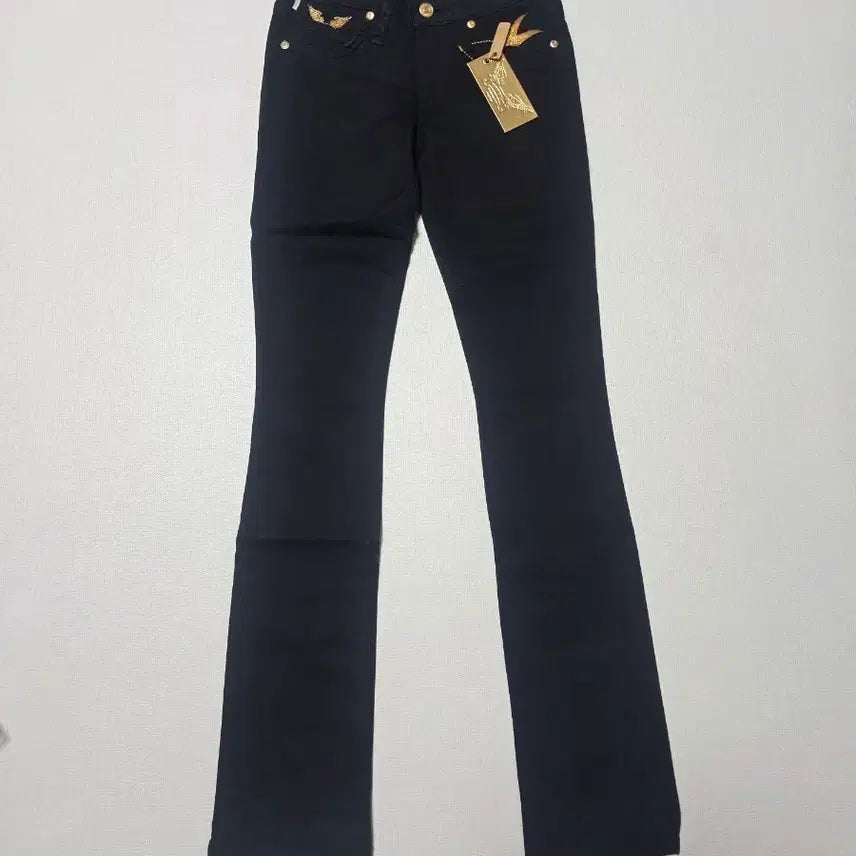 [BUNJANG] Marilyn Black Double Line Gold Wing Straight Leg Jeans - Size 25 / 마릴린(일자 라인) 블랙 더블라인 골드윙  25