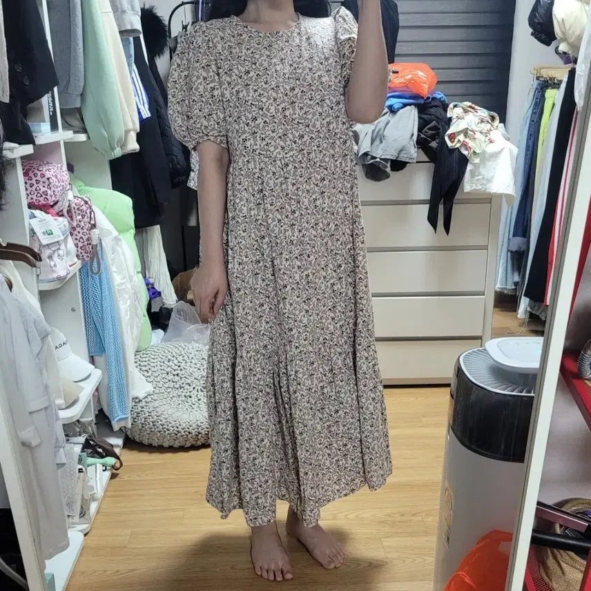 [BUNJANG] ab.fz Floral Puff Sleeve Long Dress / ab.fz 플라워 퍼프 롱원피스