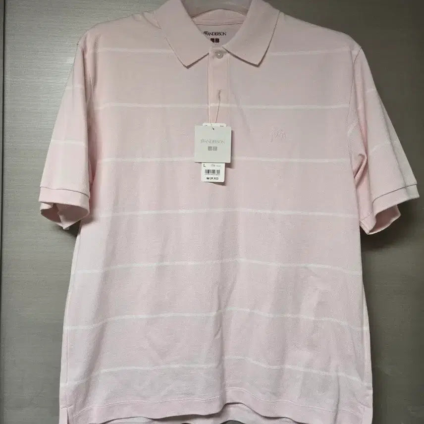 [BUNJANG] JW Anderson x Uniqlo Pink Stripe Polo Shirt L / (새상품) JW 앤더슨 유니클로 핑크 스트라이프 카라티 L