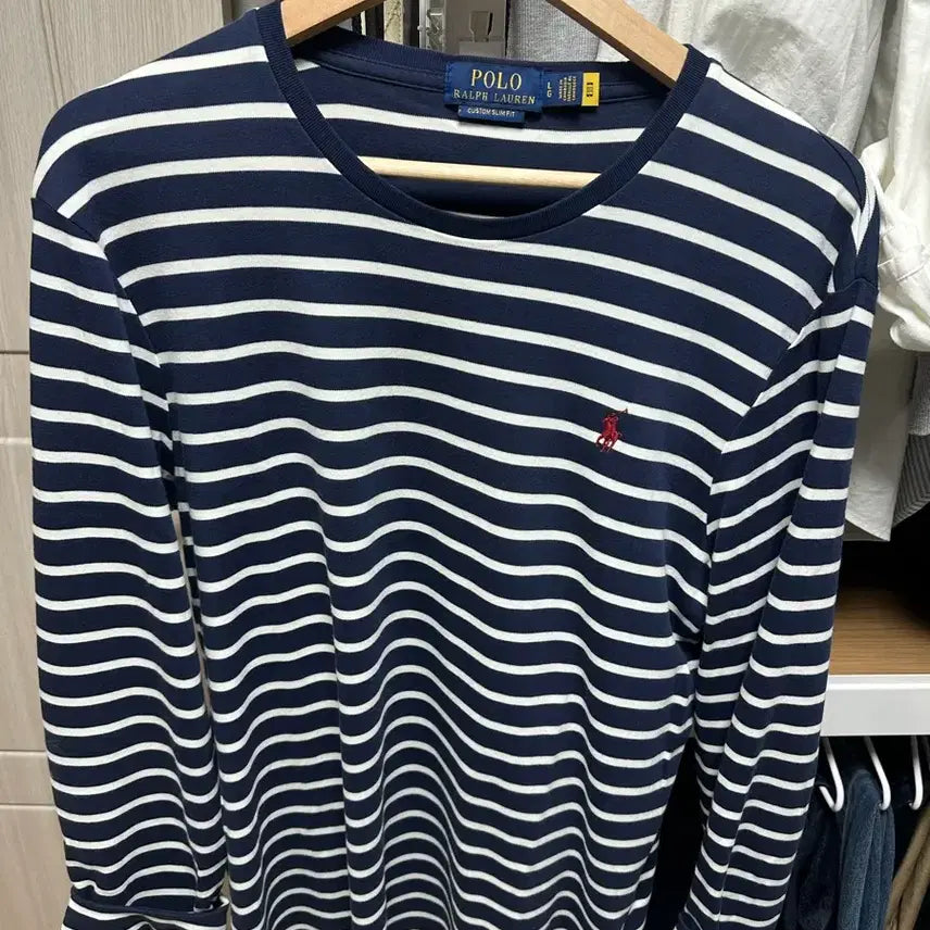 [BUNJANG] Polo Ralph Lauren Custom Slim Fit Navy Stripe Long Sleeve T-Shirt L / 폴로 랄프로렌 네이비 스트라이프 커스텀 슬림핏 L