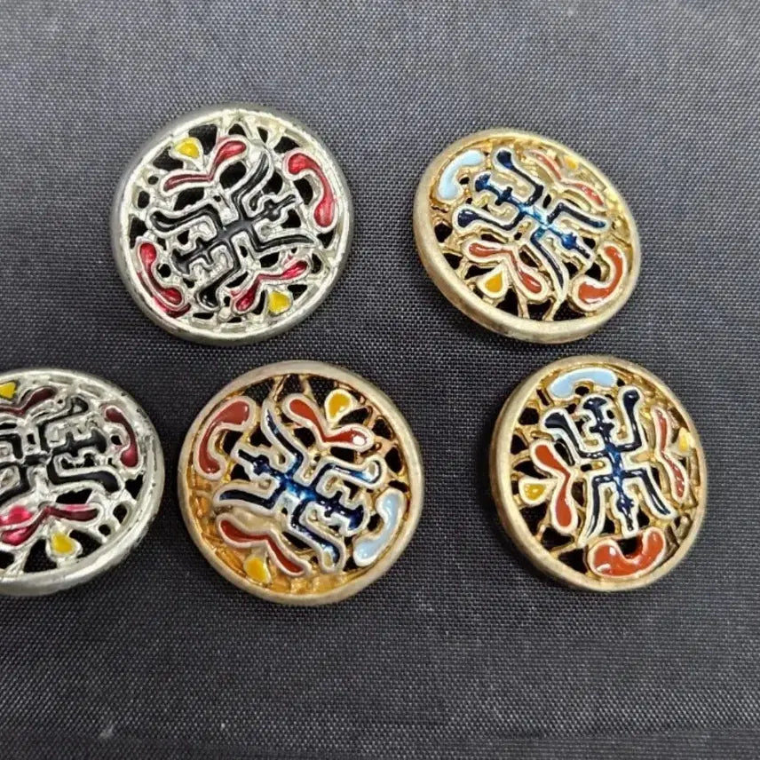 [BUNJANG] Traditional Korean Hanbok Enamel Button Set (5 pieces) / 전통 한복 칠보 조끼 단추 5개 세트