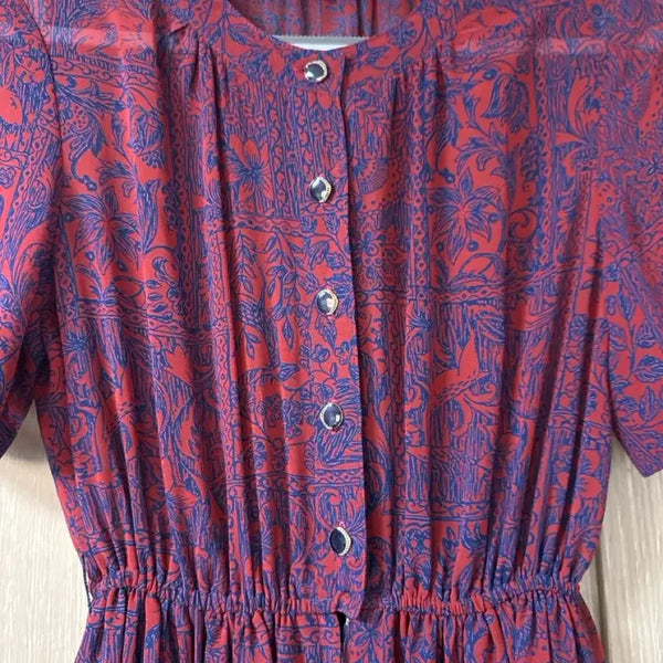 [BUNJANG] Vintage Pattern Midi Dress Red Blue Size 55 / 빈티지 패턴 원피스 레드블루 55