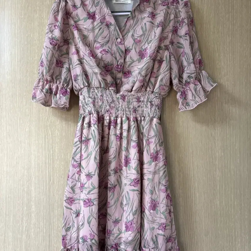 [BUNJANG] Flower Chiffon Pink Dress Size 55 / 플라워 쉬폰 핑크 원피스 55
