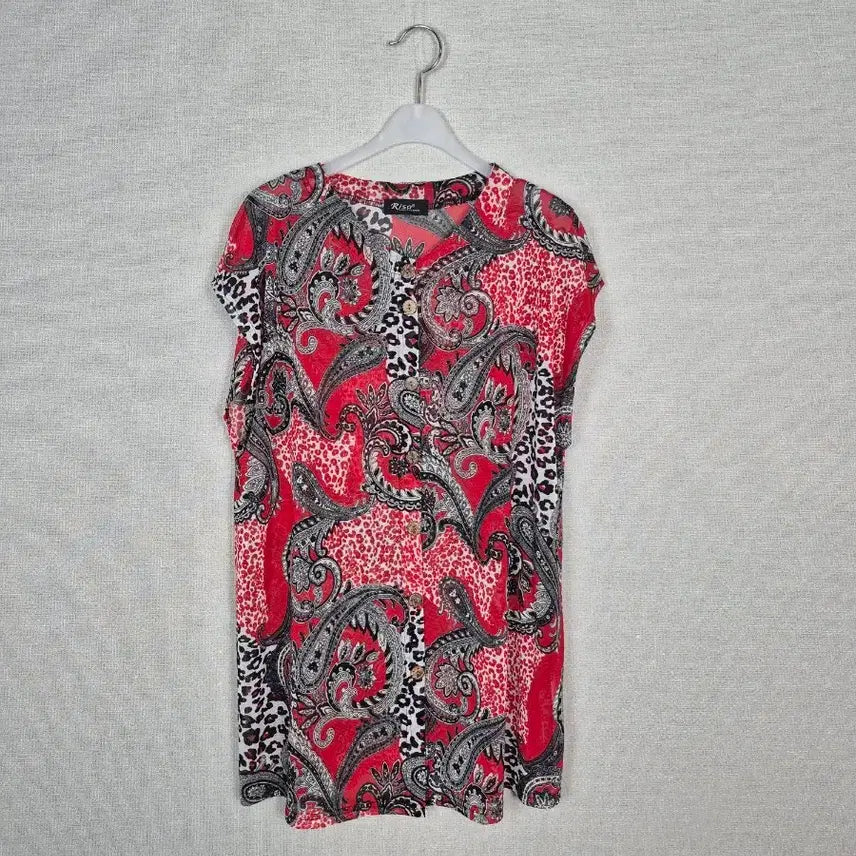 [BUNJANG] Red Black Paisley Pattern Blouse / (#66,77,88추천)레드블랙 페이즐리 패턴 블라우스